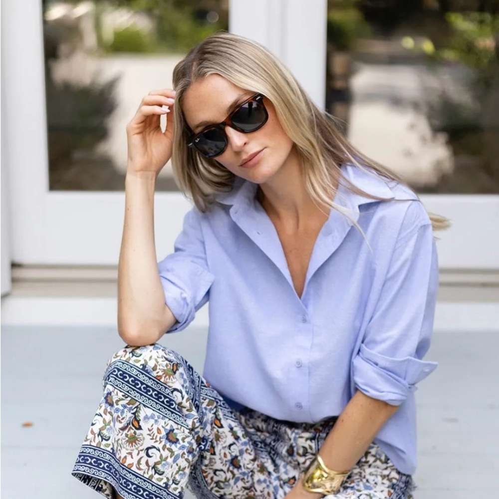 Elegant Sky Blue Women's Button-Down Shirt
